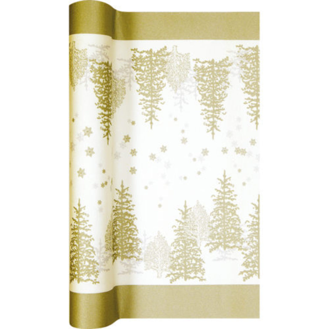 Paper Table Runner, Gold Trees & Snowflakes 40x490cm image 0